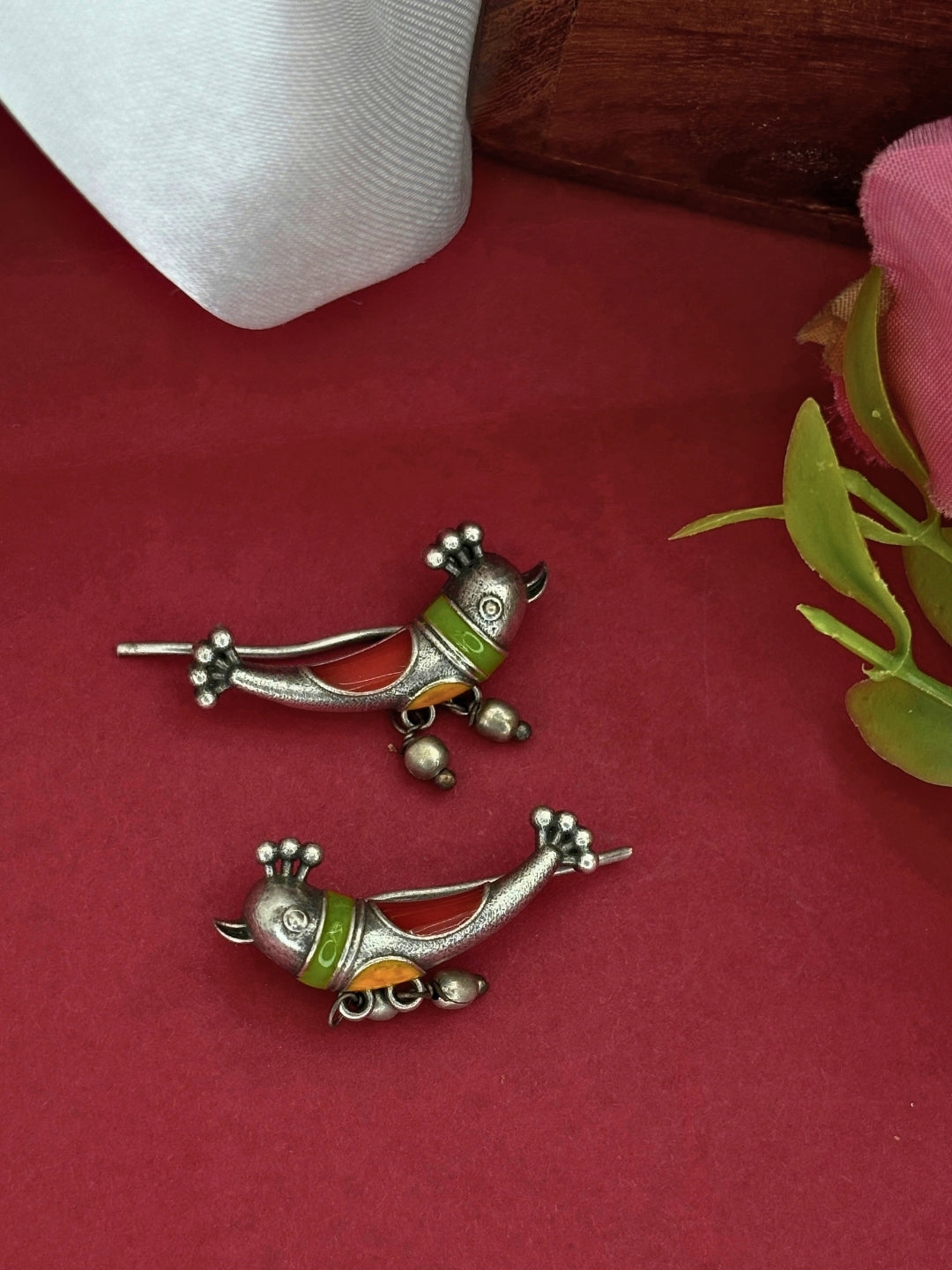 Oxidised Silver-Plated Bird Motif Drop Earrings