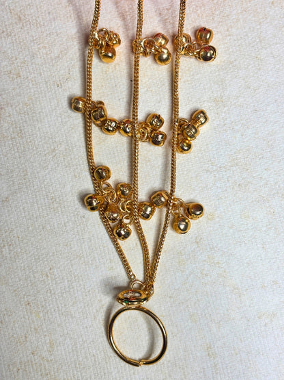 Gold-Plated Kundan Studded Ghungaroo Hath Phool  Kashmiri Ring Bracelet set