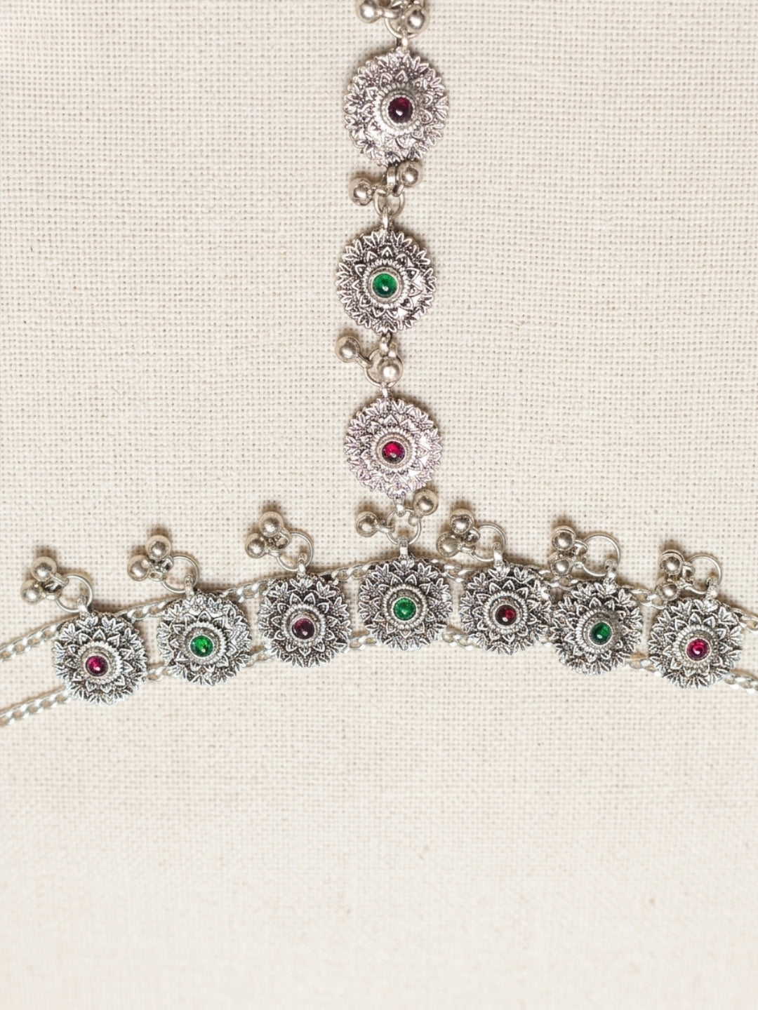 Women Oxidised Silver-Plated Pink Kundan Stone-Studded Anklet with Toe Ring