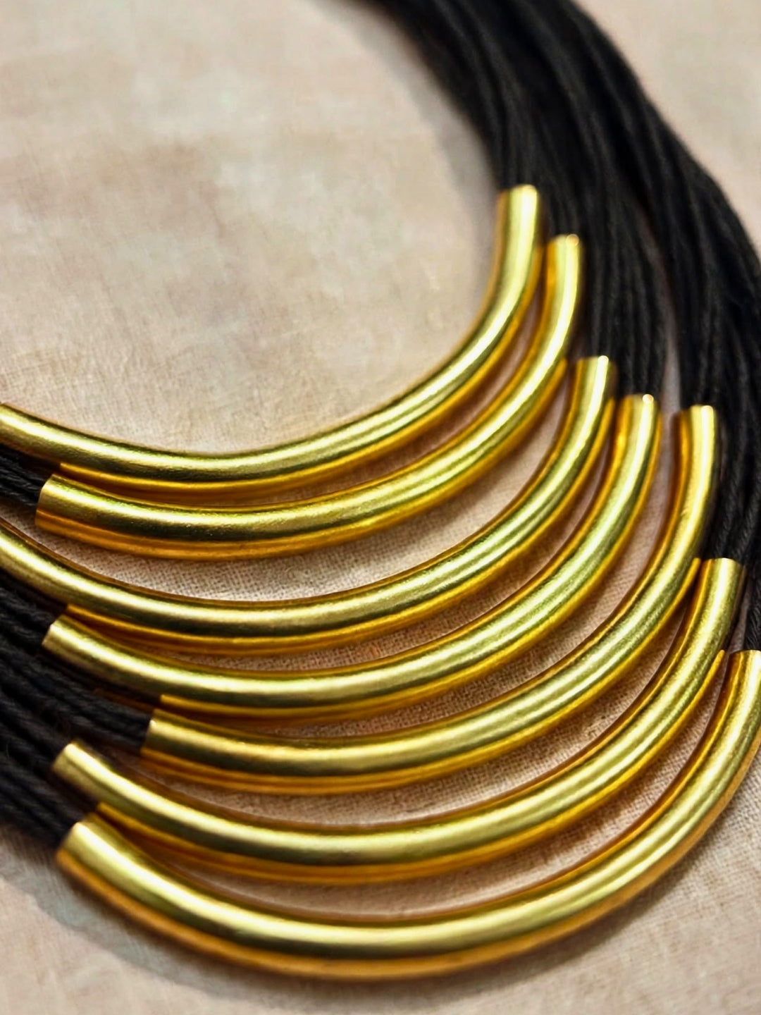 Gold-Plated Oxidised Statement Black Thread Layered Jute Necklace