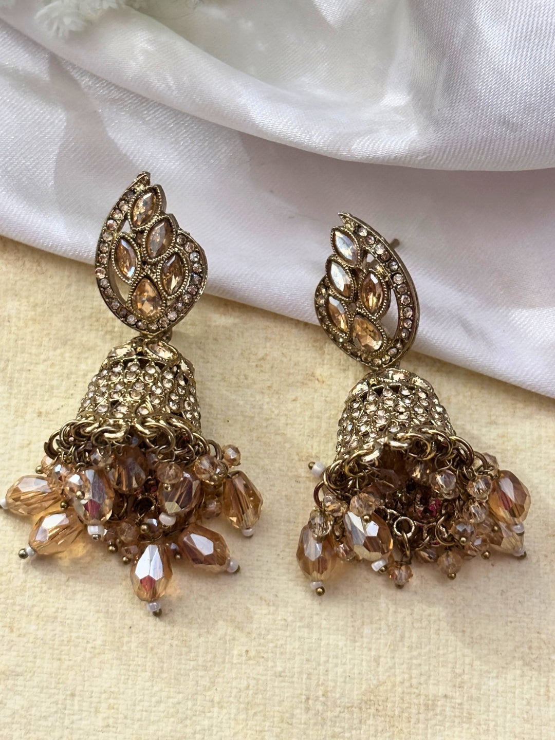 Gold-Plated Kundan & Crystal Studded Dome Jhumka Earrings