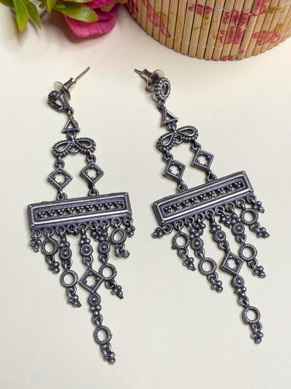 Oxidised Silver-Plated Geometric Contemporary Drop Earrings