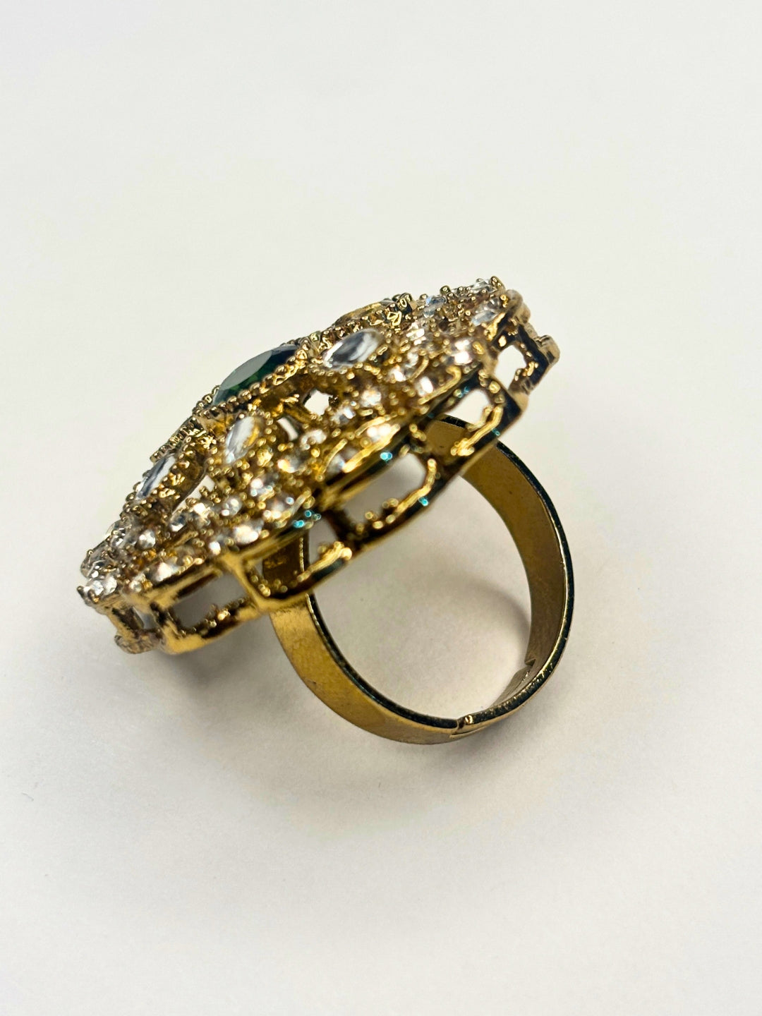 Gold-Plated Stone Kundan Floral Statement Ring