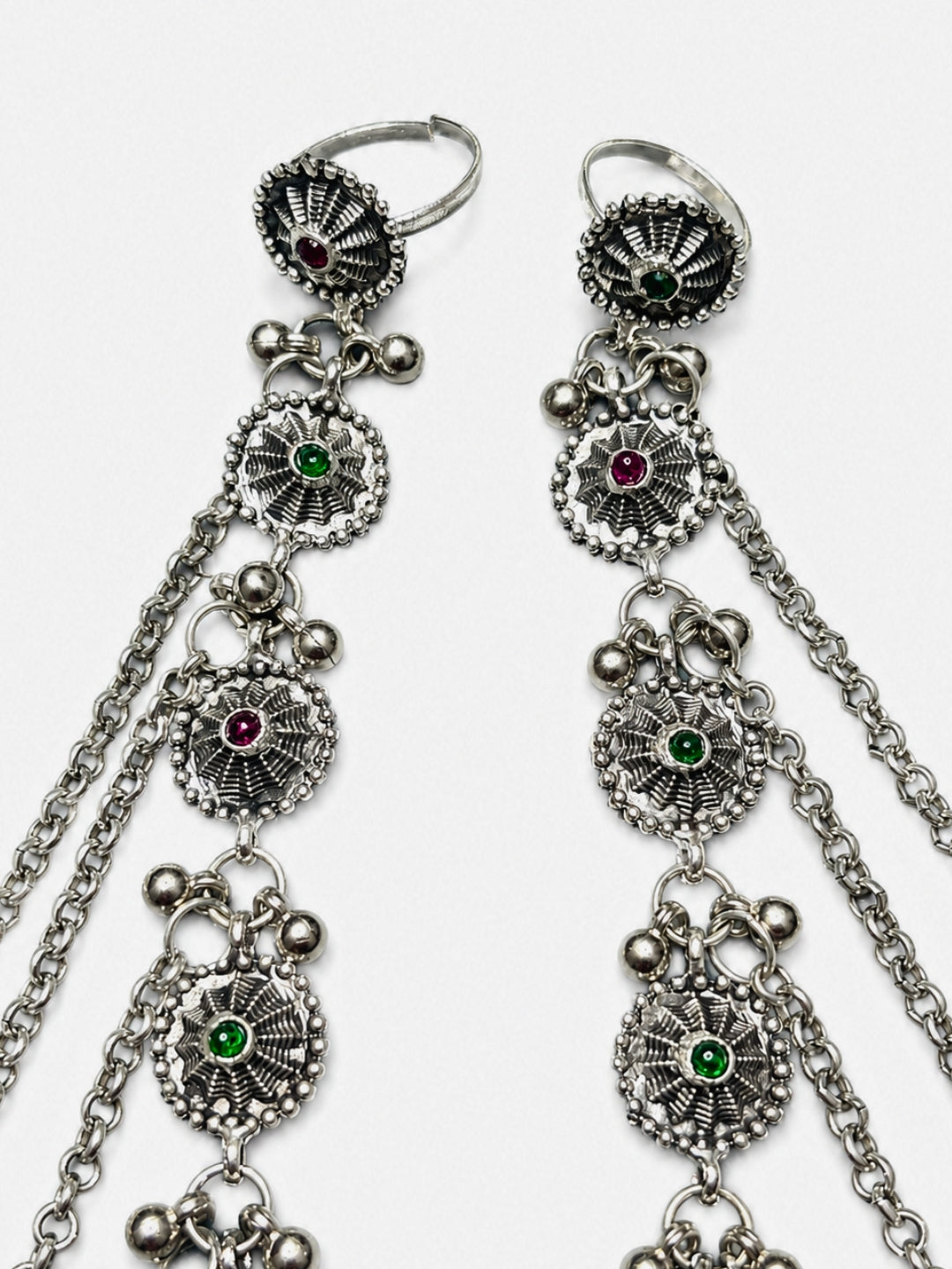 Women Oxidised Silver-Plated Pink Kundan Stone-Studded Layered Chain Anklet with Toe Ring