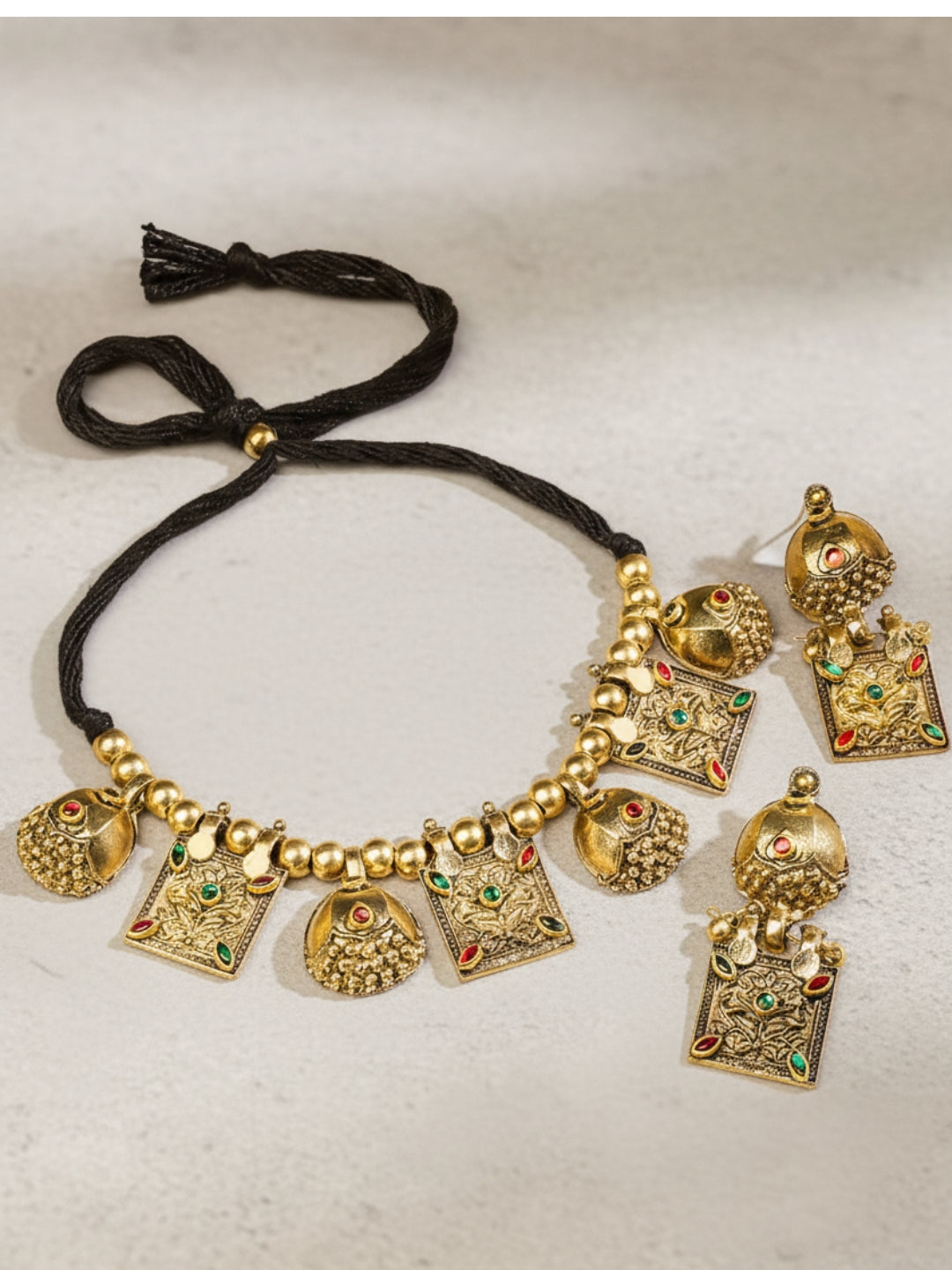 VIVAZS Gold Plated Oxidised Choker Necklace and Earrings(Golden)