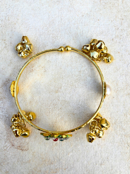 2pcs Gold Toned Adjustable Kundan Gungaroo Traditional Bangles