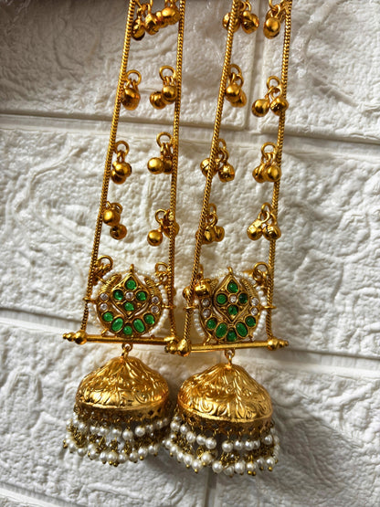 VIVAZS Gold Plated Kashmiri Long Drop Earrings(Green and White)