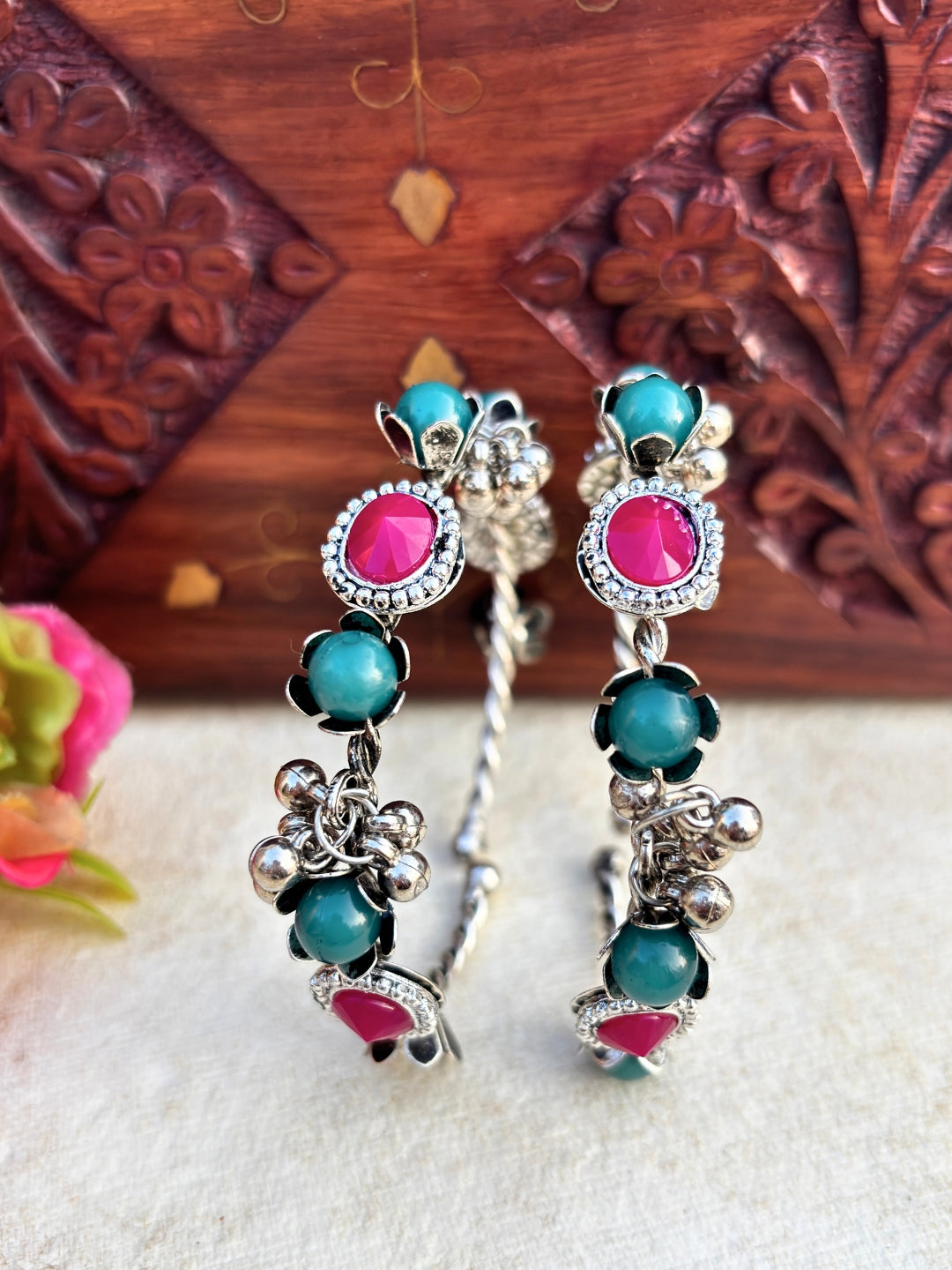 2pcs Silver Toned Adjustable Traditional Bangles