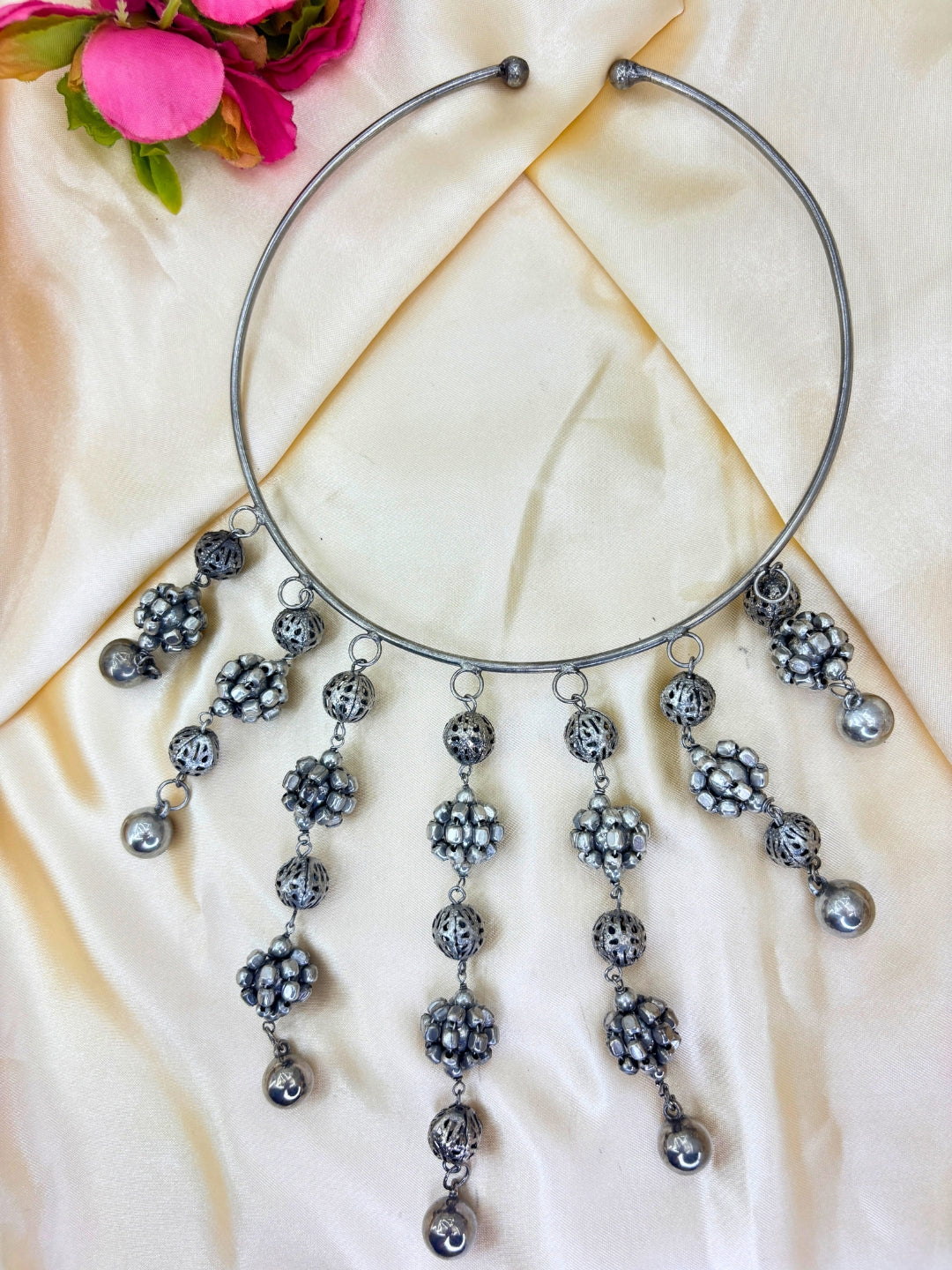 Women Oxidised Silver-Plated Boho Fringe Choker Necklace