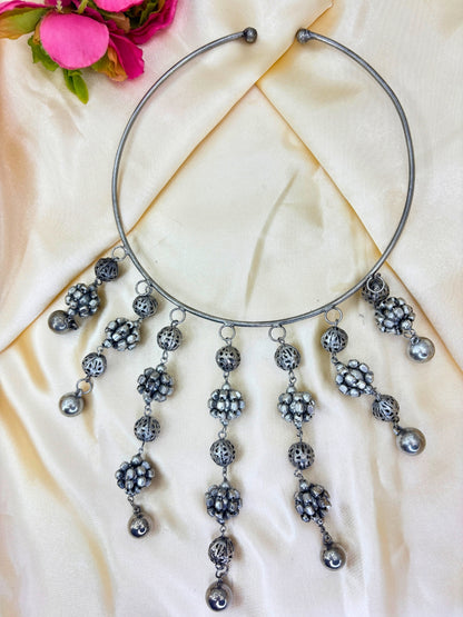 Women Oxidised Silver-Plated Boho Fringe Choker Necklace