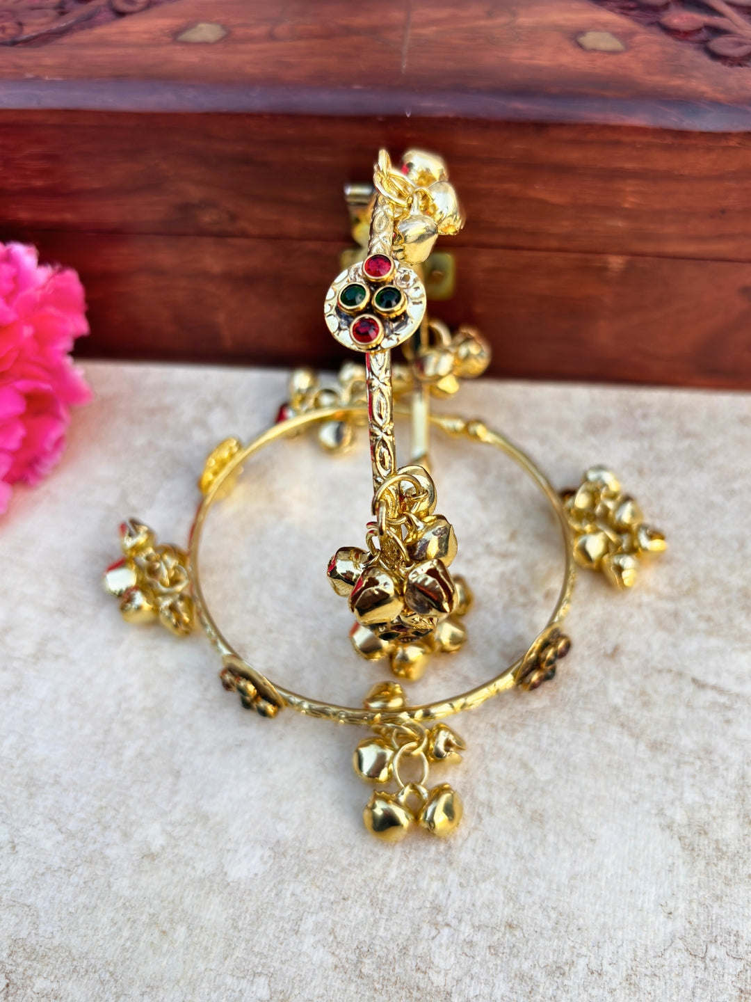 2pcs Gold Toned Adjustable Gungaroo Traditional Bangles