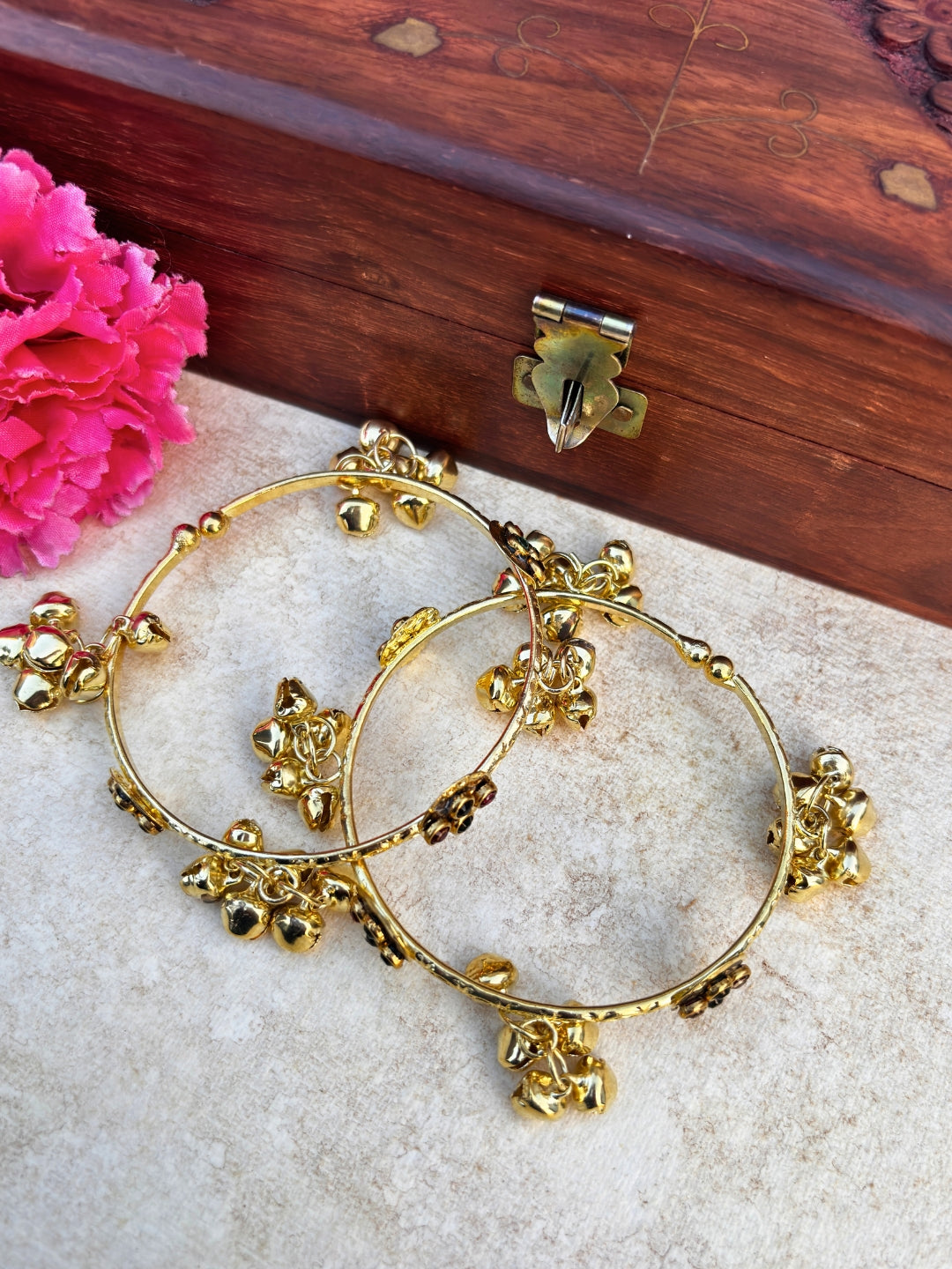 2pcs Gold Toned Adjustable Gungaroo Traditional Bangles