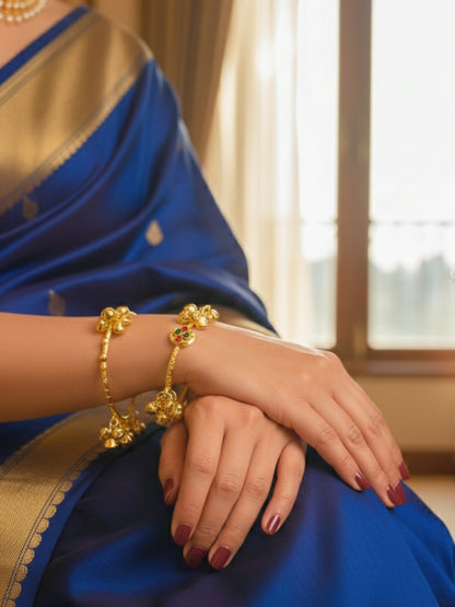 2pcs Gold Toned Adjustable Gungaroo Traditional Bangles