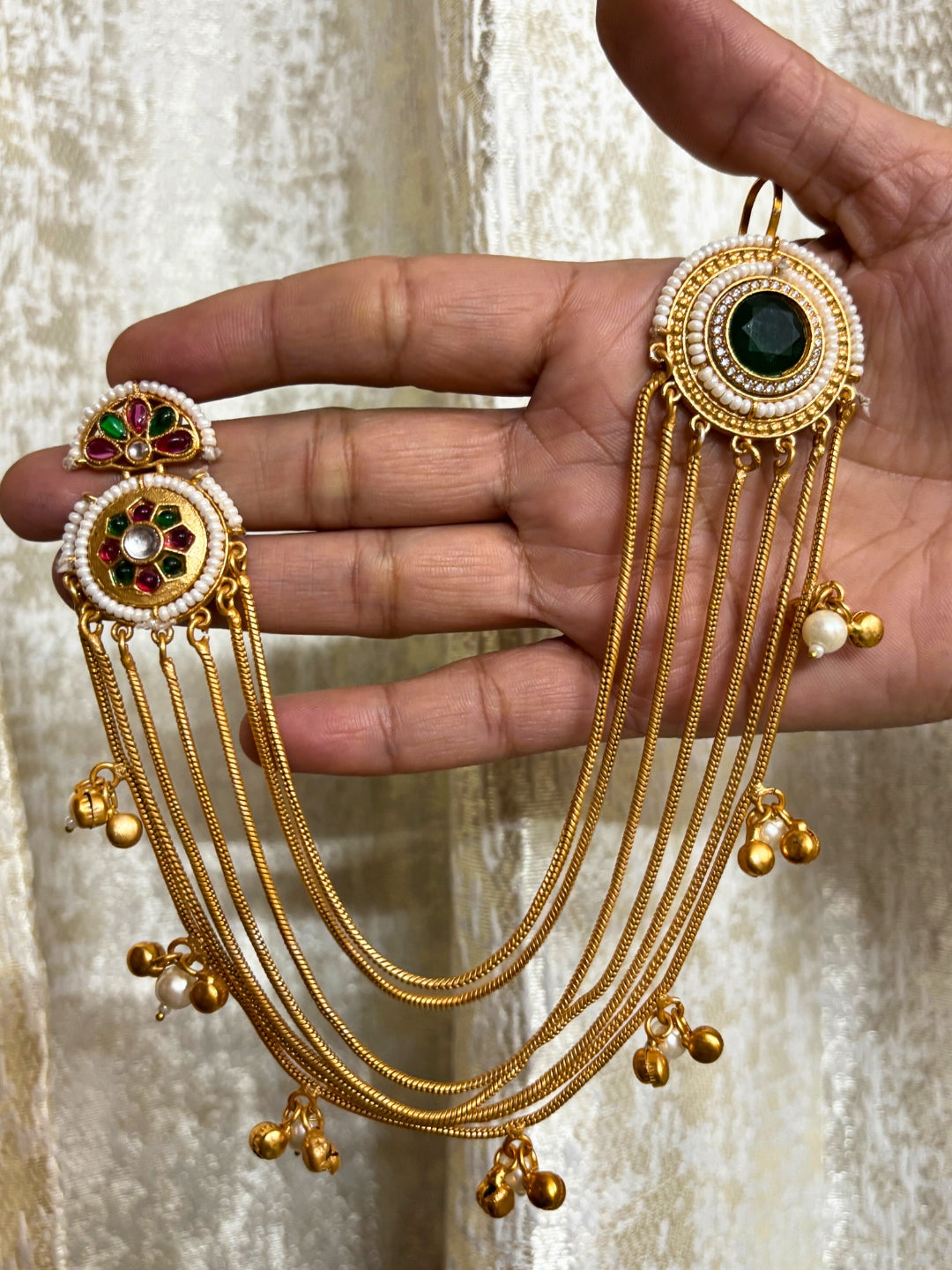 VIVAZS Kundan and AD Crystal Statement Kan Chain Earrings