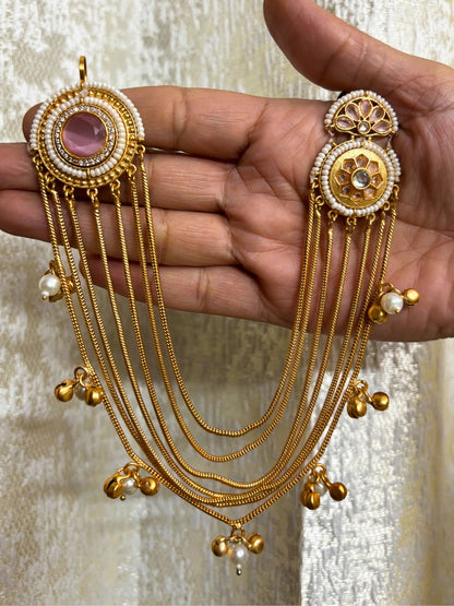 VIVAZS Kundan and AD Crystal Statement Kan Chain Earrings