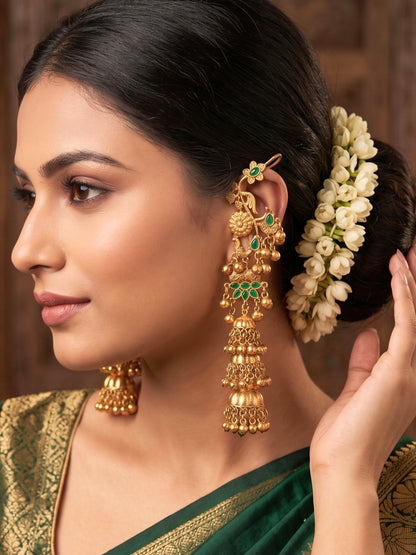 VIVAZS Kashmiri Drop earcuff Earrings Jhumkas (Green)