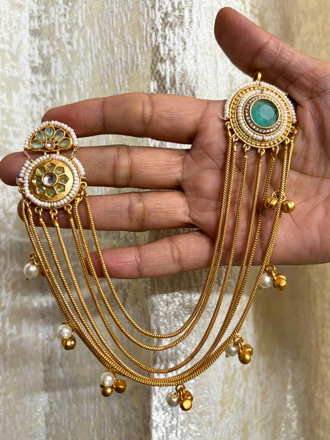 VIVAZS Kundan and AD Crystal Statement Kan Chain Earrings