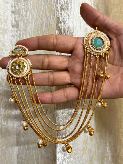 VIVAZS Kundan and AD Crystal Statement Kan Chain Earrings