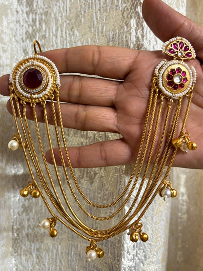 VIVAZS Kundan and AD Crystal Statement Kan Chain Earrings