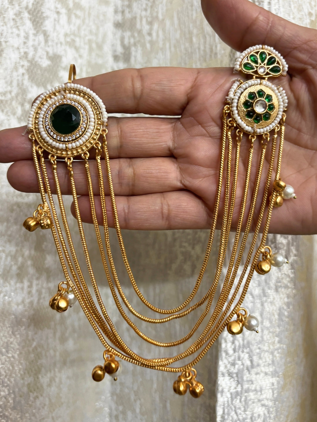 VIVAZS Kundan and AD Crystal Statement Kan Chain Earrings