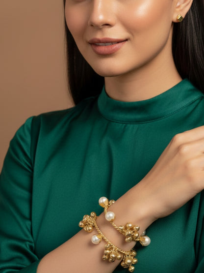 VIVAZS Set of 2 18K Gold Toned Pearl Adjustable Gungaroo Traditional Bangles