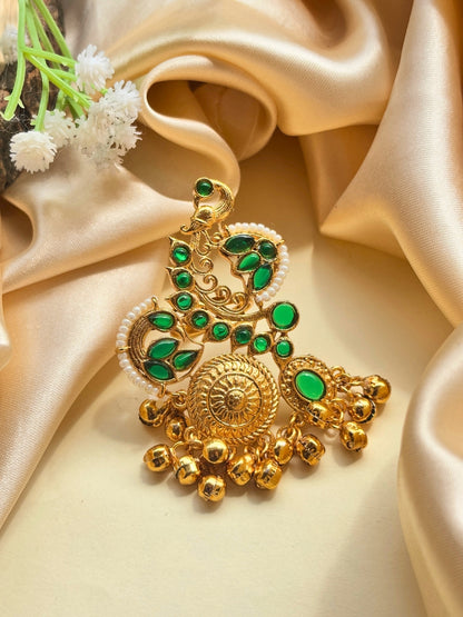 Gold-Plated Pink & Green Kundan Stones Ghungroo Adjustable Finger Ring