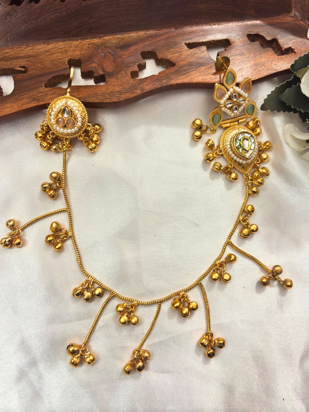 VIVAZS Gold Plated Kundan Studded Earchain KanChain Earrings