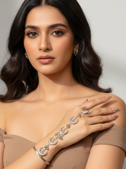 Silver Plated Hathphool Ring Bracelet