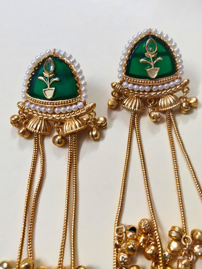 VIVAZS Gold Plated Kashmiri Long Drop Earrings(Green)