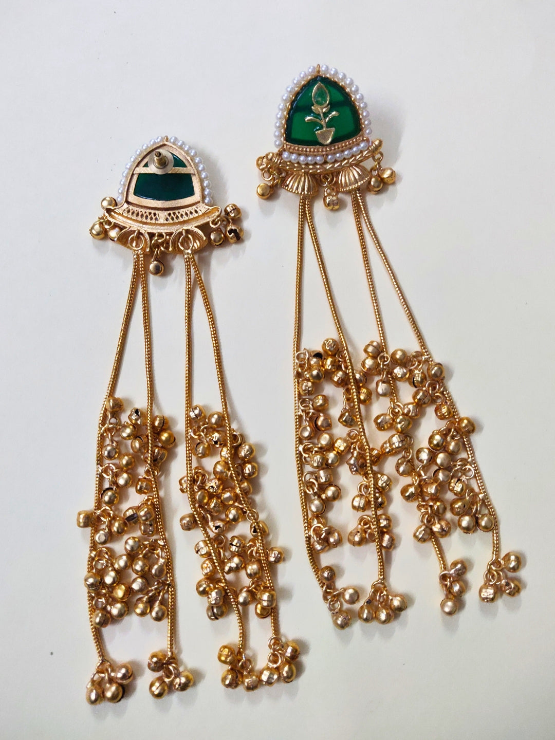 VIVAZS Gold Plated Kashmiri Long Drop Earrings(Green)