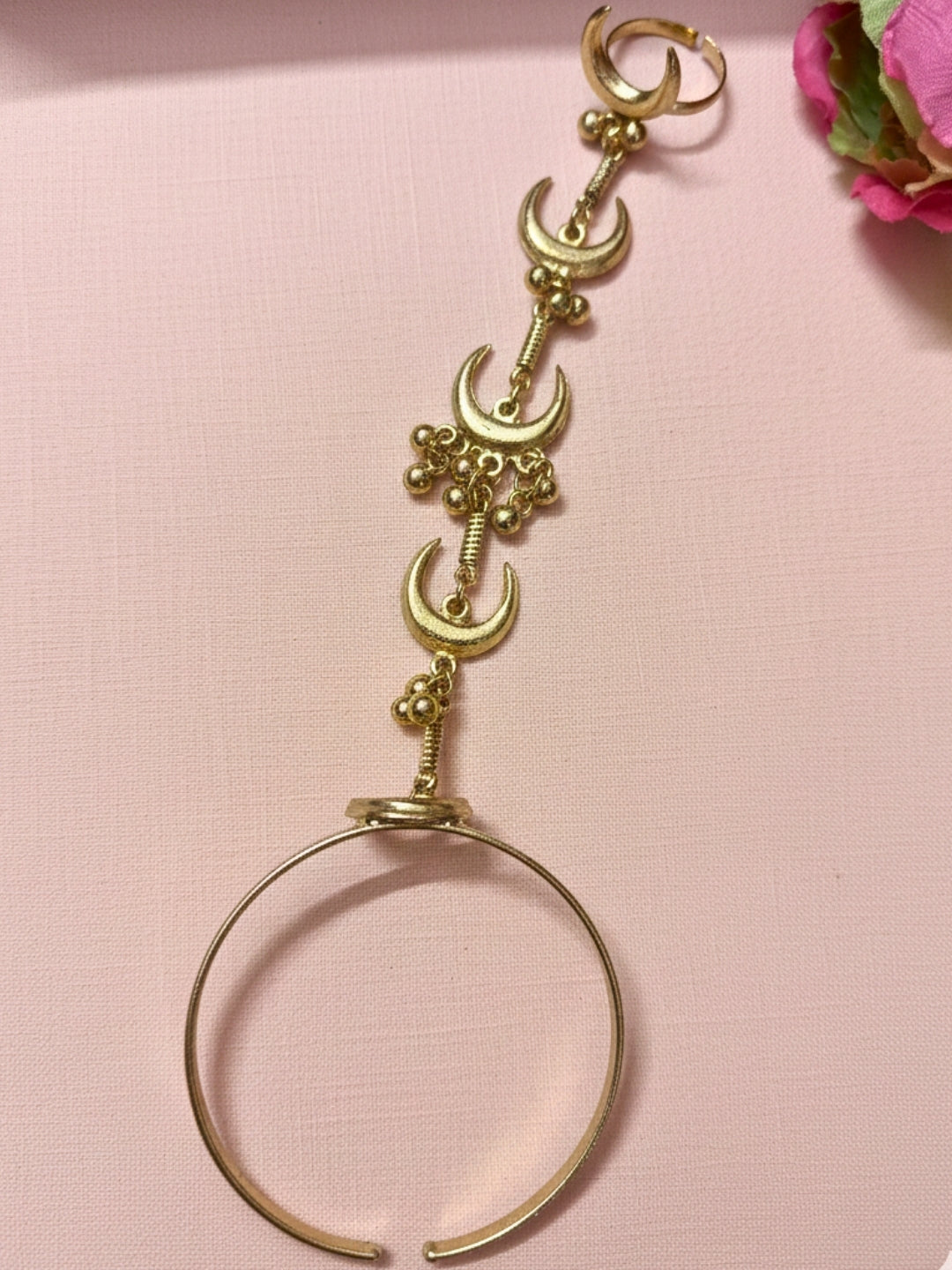 Gold Plated Hathphool Ring Bracelet