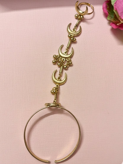 Gold Plated Hathphool Ring Bracelet