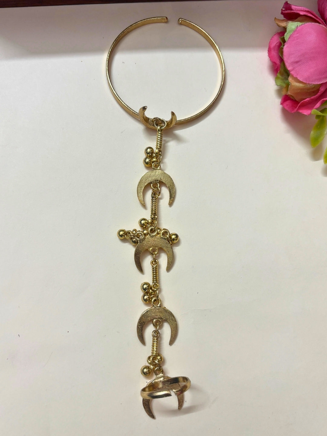 Gold Plated Hathphool Ring Bracelet