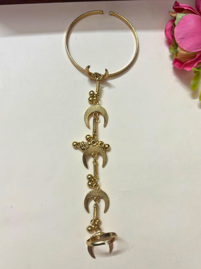 Gold Plated Hathphool Ring Bracelet