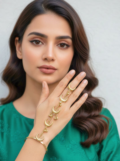 Gold Plated Hathphool Ring Bracelet