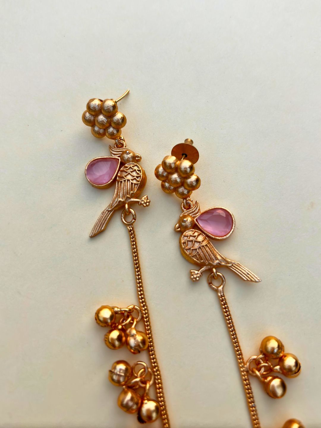 VIVAZS Gold Plated Kashmiri Long Drop Earrings (PINK)