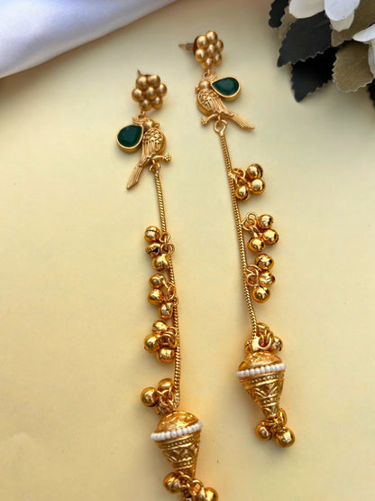 VIVAZS Gold Plated Kashmiri Long Drop Earrings (GREEN)