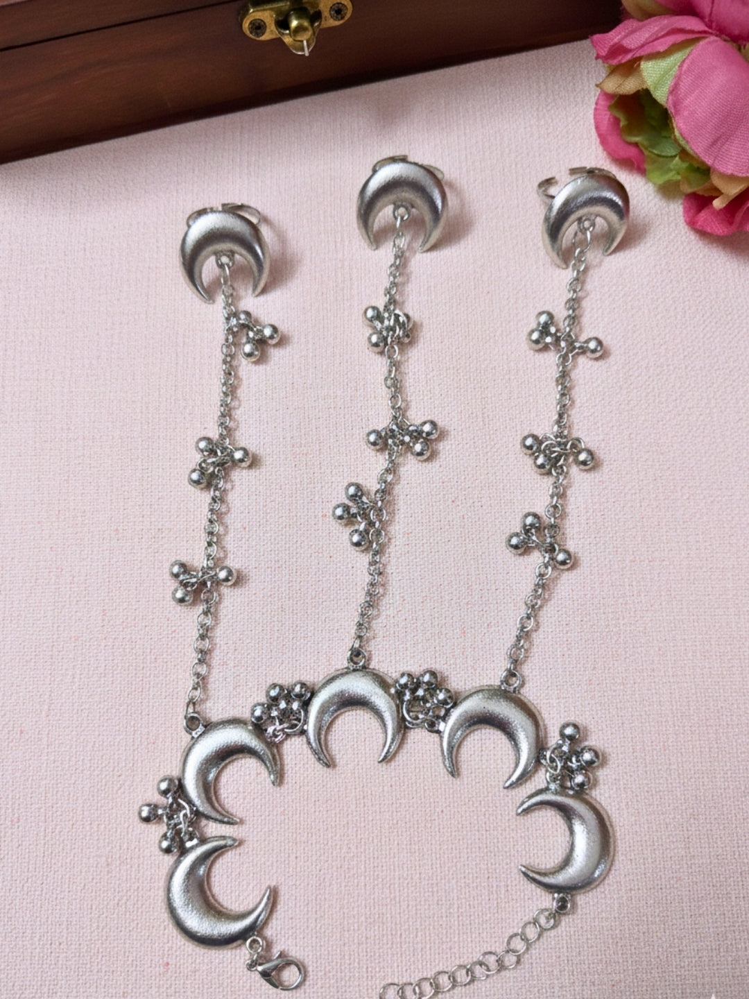 Silver Plated Hathphool Ring Bracelet