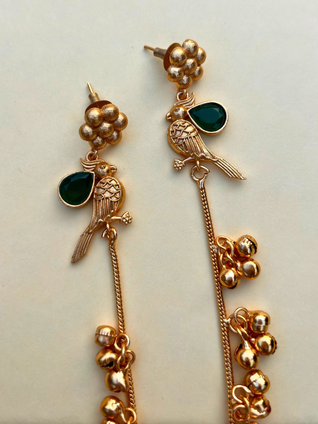 VIVAZS Gold Plated Kashmiri Long Drop Earrings (GREEN)