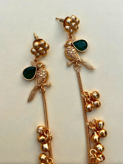 VIVAZS Gold Plated Kashmiri Long Drop Earrings (GREEN)