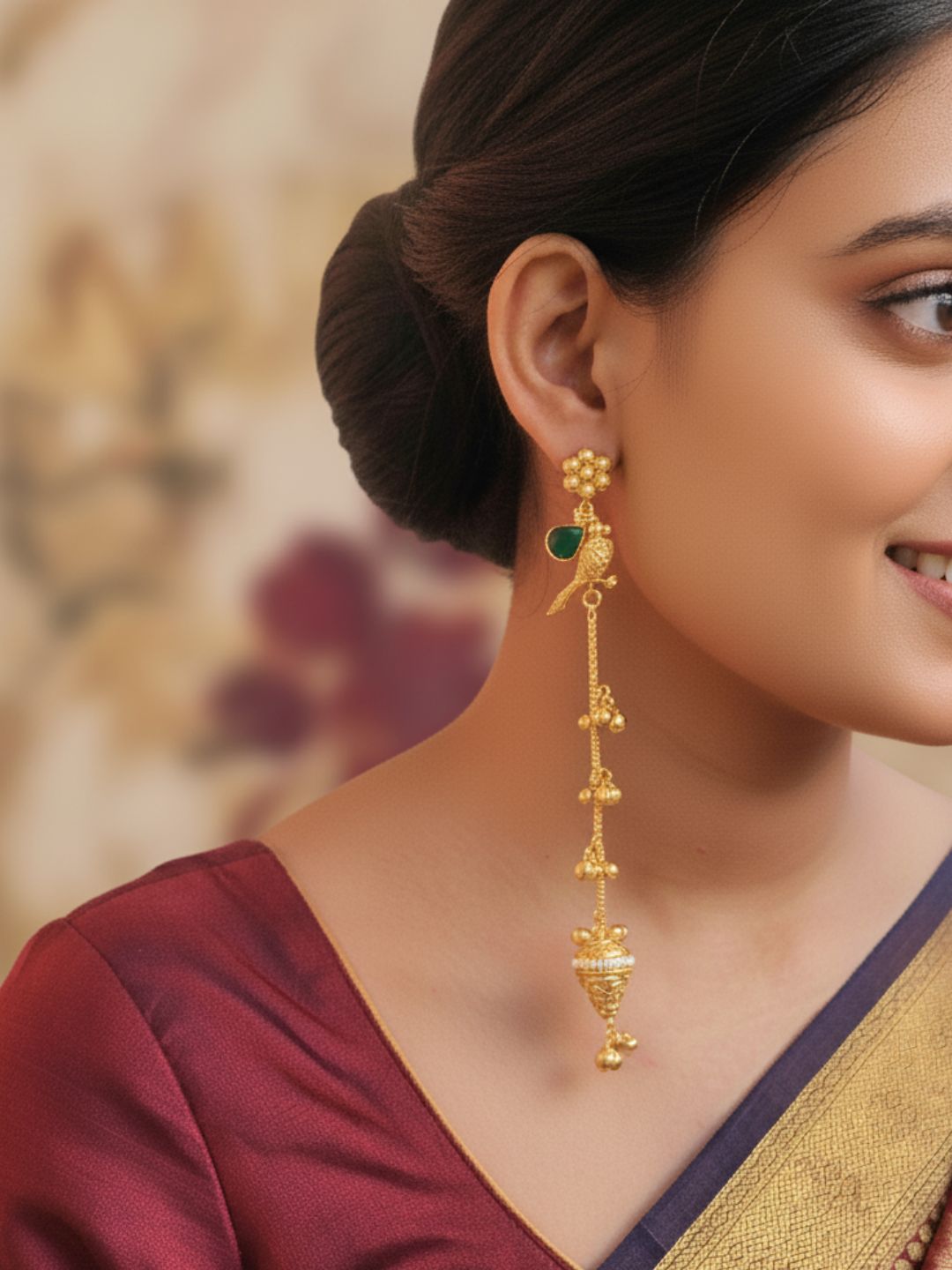 VIVAZS Gold Plated Kashmiri Long Drop Earrings (GREEN)