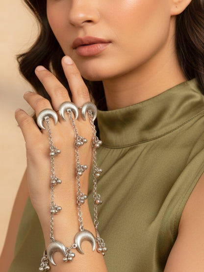 Silver Plated Hathphool Ring Bracelet