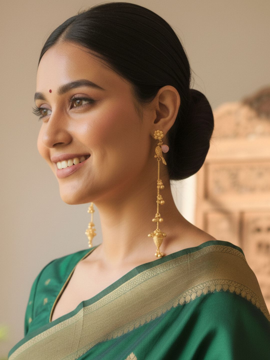 VIVAZS Gold Plated Kashmiri Long Drop Earrings (PINK)
