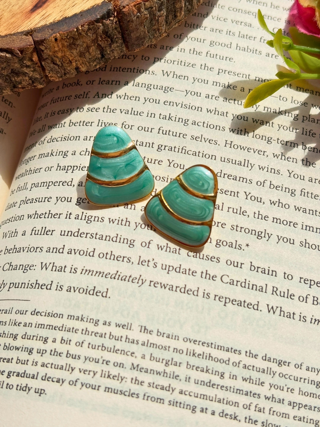 Gold-Plated Stainless Steel Green Anti-Tarnish Studs Earrings