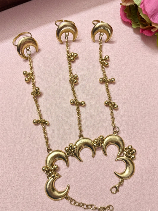 Gold Plated Hathphool Ring Bracelet