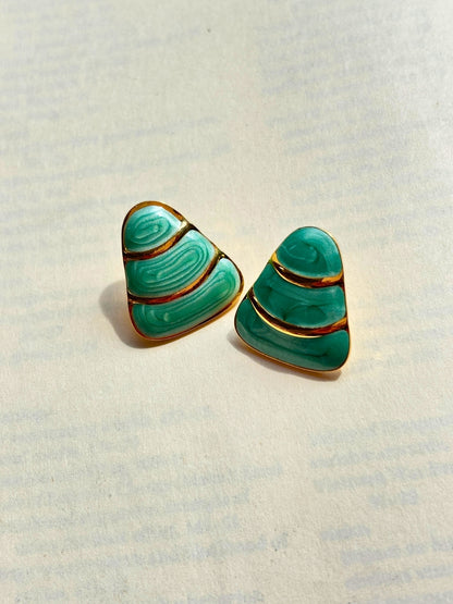 Gold-Plated Stainless Steel Green Anti-Tarnish Studs Earrings