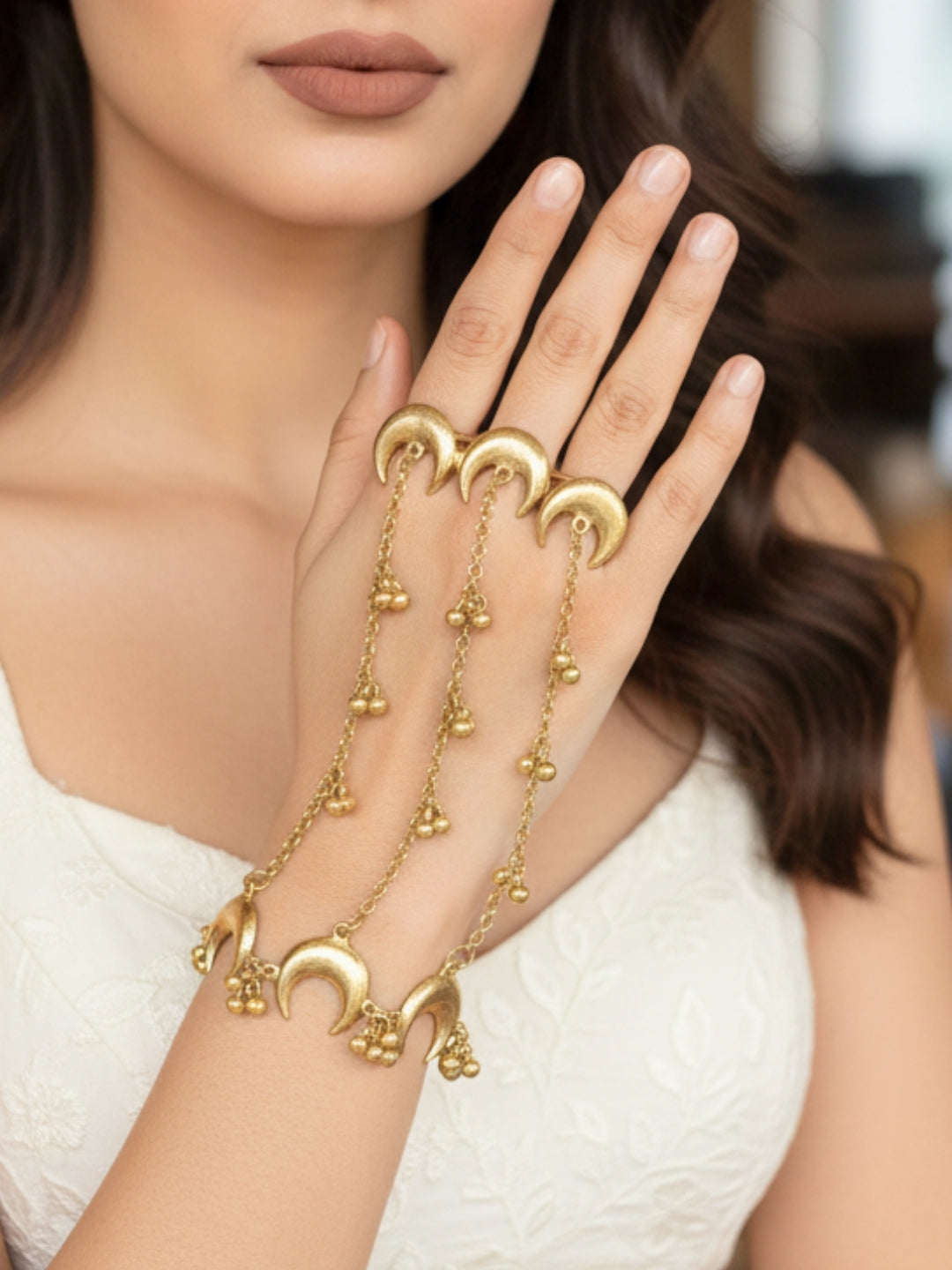 Gold Plated Hathphool Ring Bracelet