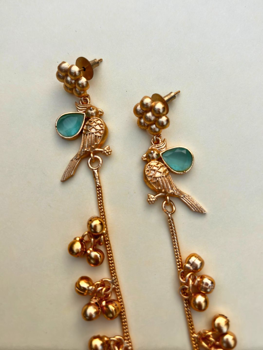 VIVAZS Gold Plated Kashmiri Long Drop Earrings (Mint)
