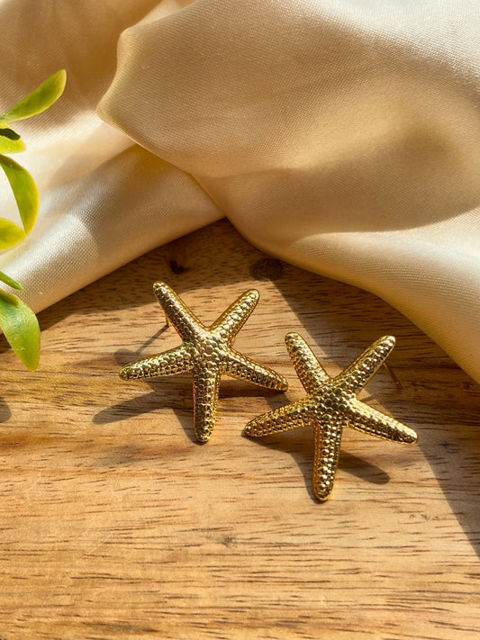 Gold-Plated Stainless Steel Anti-Tarnish Contemporary  Starfish Textured Studs