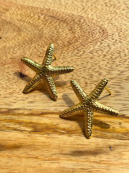 Gold-Plated Stainless Steel Anti-Tarnish Contemporary  Starfish Textured Studs